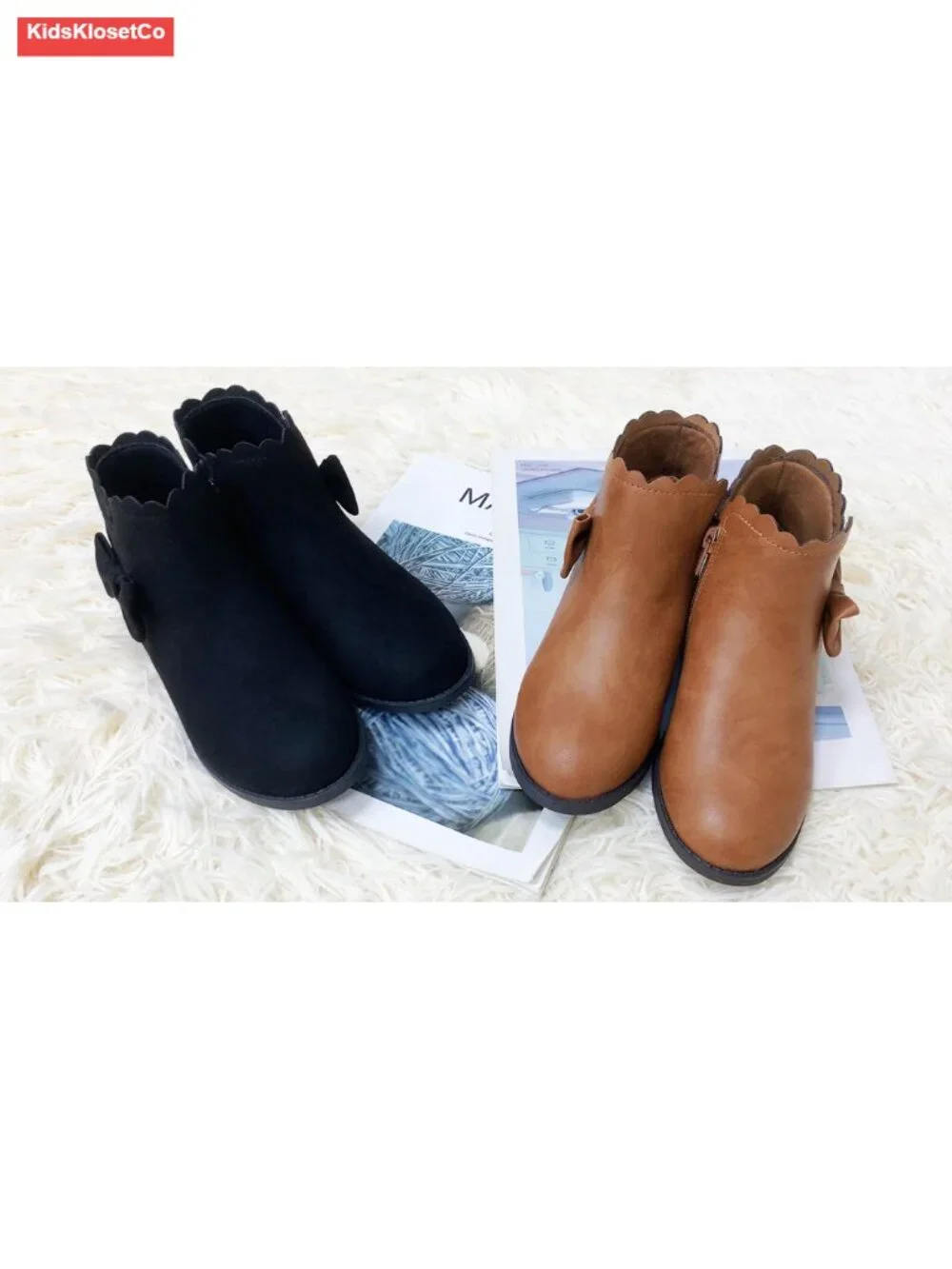 Girls Ankle Boots Bow Side Zipper Low Heel Suede Microsuede Outdoor Warm Shoes